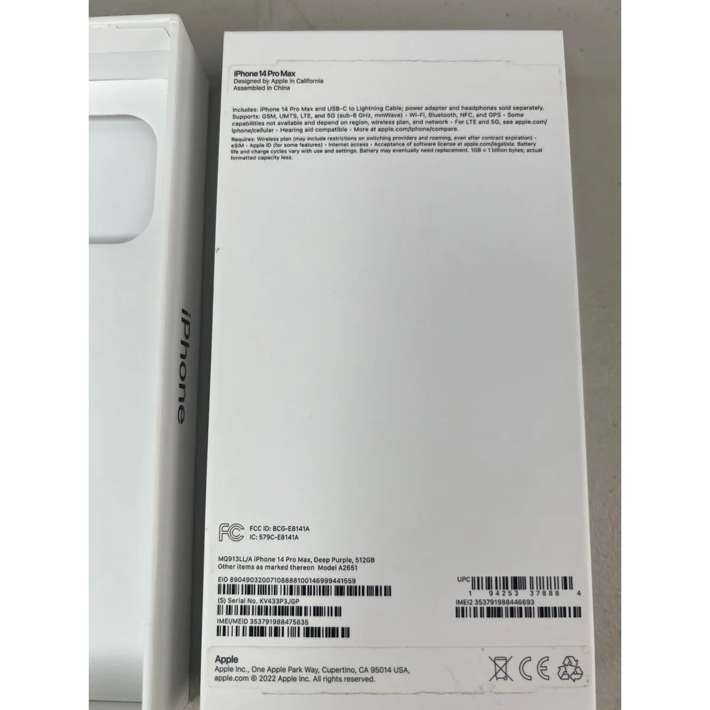 Apple iPhone 14 Pro Max Box Deep Purple 512GB MQ913LL/A Original Packaging EMPTY